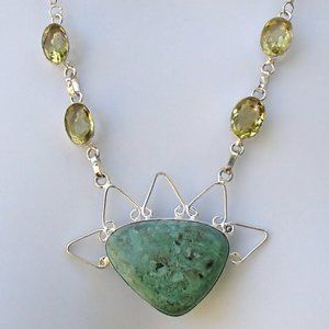 Scrollwork Necklace Pendant  .925 Silver Marked Peridot African Turquoise?